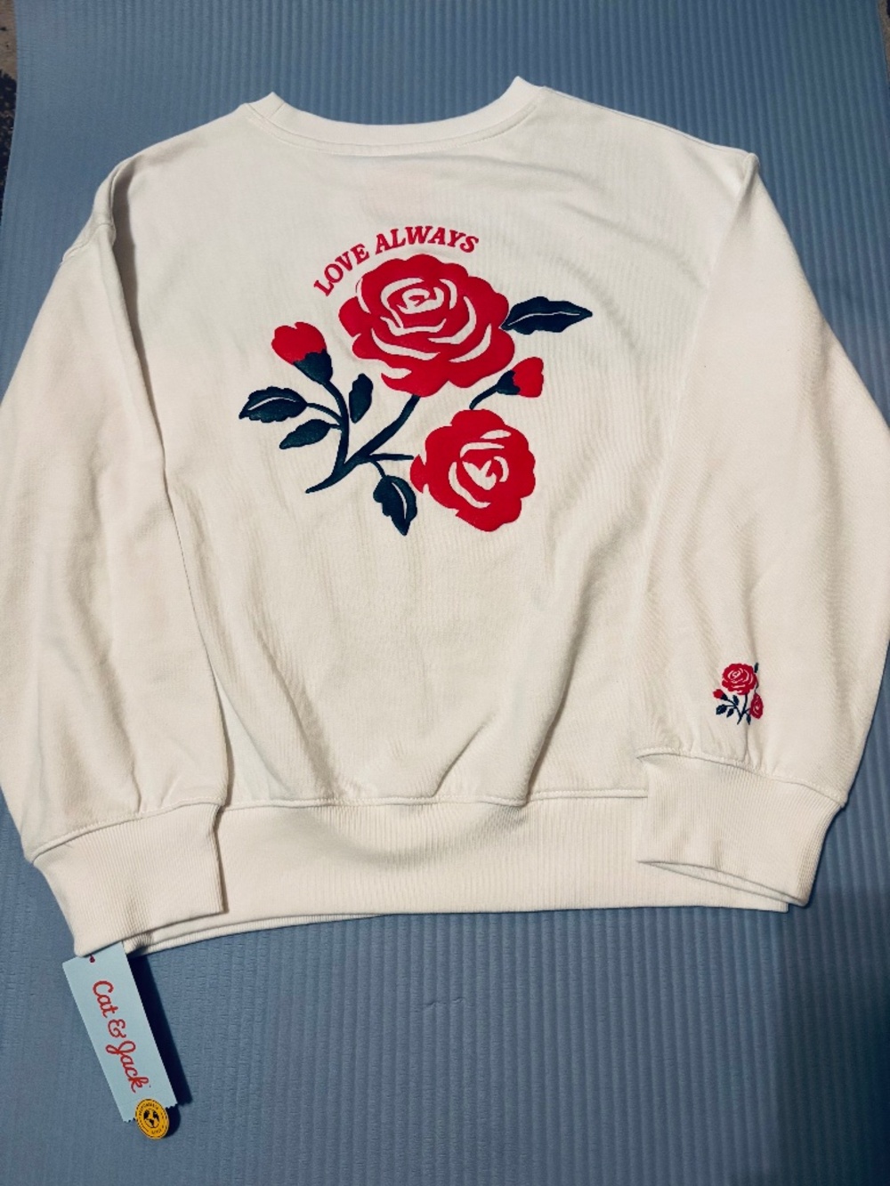 Cat & Jack Girls  Graphic Sweatshirt Cream with Red Accent Large 10/12